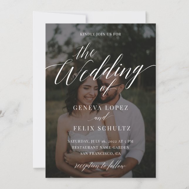 Romantic Photo Script Wedding Details Invitation (Front)