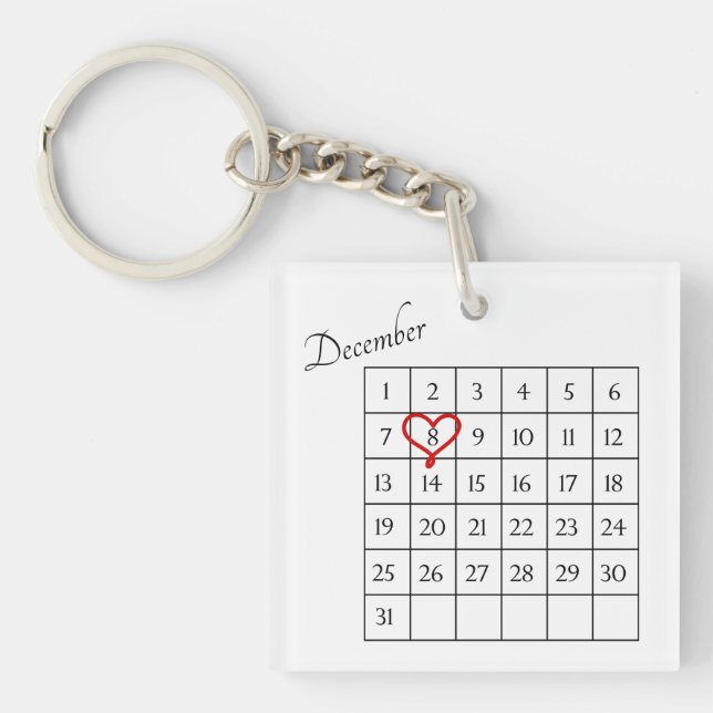 Romantic Photo Wedding Calendar Valentine Gift Key Ring (Front)