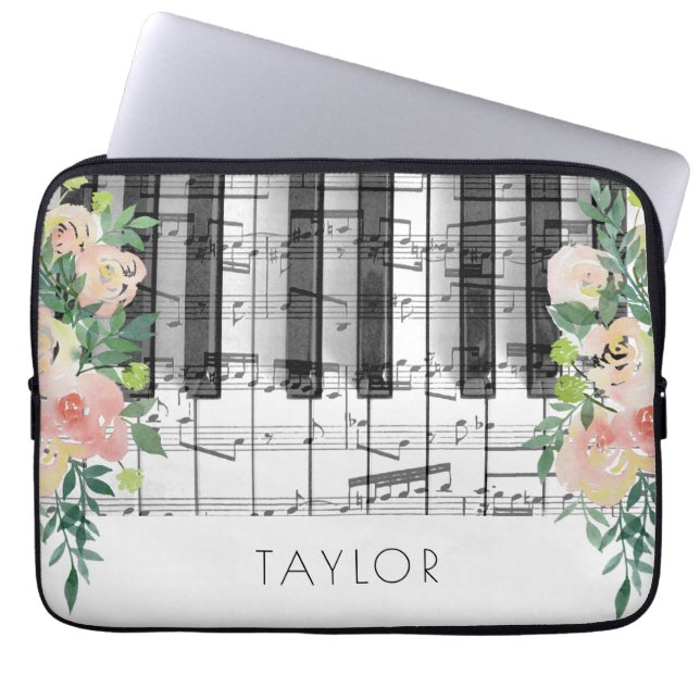 romantic Piano floral custom name Laptop Sleeve (Front)