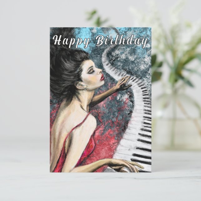 Romantic Piano Music Birthday Card (Standing Front)