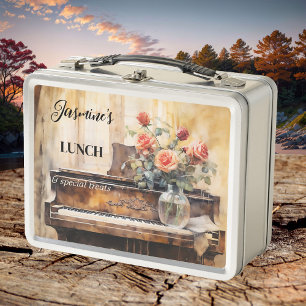 Romantic Piano Roses Music Metal Lunch Box