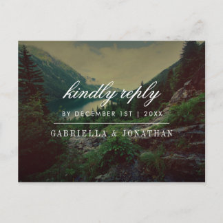 Romantic Pines, Mountains & Lake | Modern RSVP Invitation Postcard