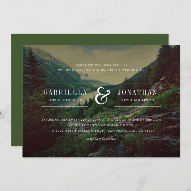 Romantic Pines, Mountains & Lake | Modern Wedding Invitation (Front/Back)