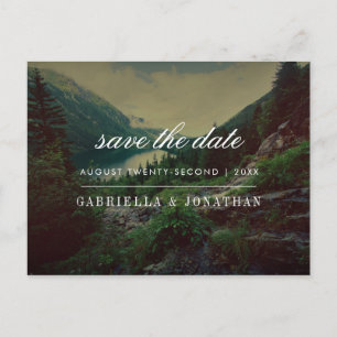 Romantic Pines, Mountains & Lake   Save The Date Announcement Postcard