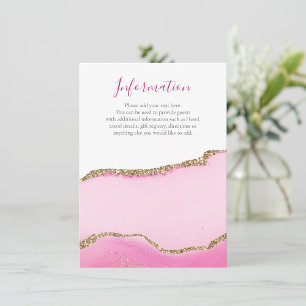 Romantic Pink Agate Stone Gold Inlay Wedding Info Enclosure Card