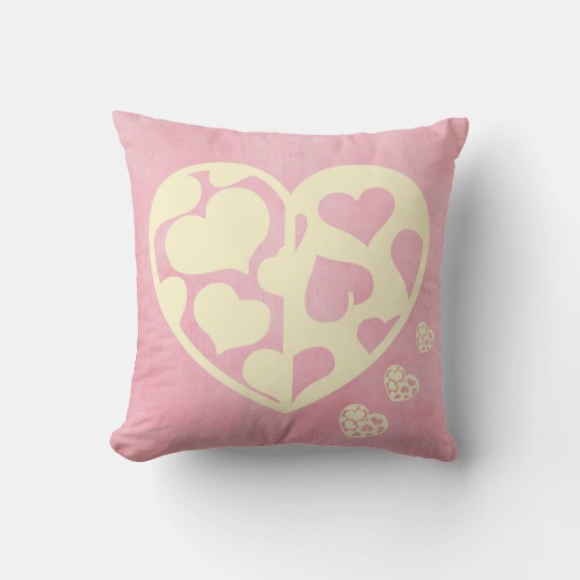 Romantic Pink and Cream Hearts Valentine's Day Cushion (Front)