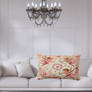 Romantic Pink and Gold Cupid Lumbar Cushion