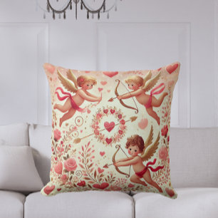 Romantic Pink and Gold Cupid Valentine's Day  Cushion