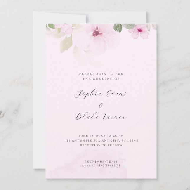 Romantic Pink and Green Floral Pink Wedding Invitation (Front)