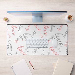 Romantic Pink and Grey Love Script Cursive Desk Mat