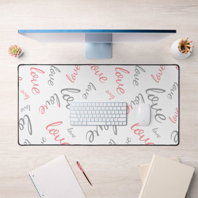 Romantic Pink and Grey Love Script Cursive Desk Mat (Office 1)