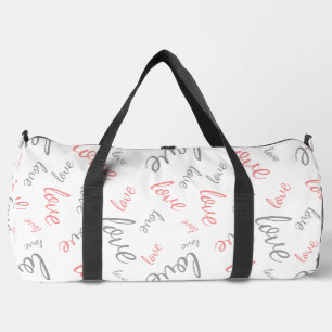 Romantic Pink and Grey Love Script Cursive Duffle Bag