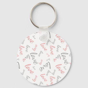 Romantic Pink and Grey Love Script Cursive Key Ring