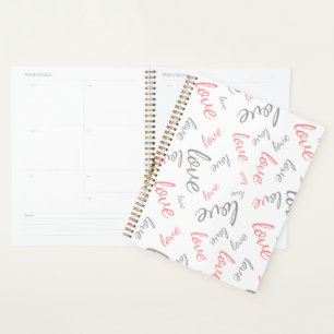 Romantic Pink and Grey Love Script Cursive Planner