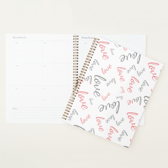 Romantic Pink and Grey Love Script Cursive Planner (Display)