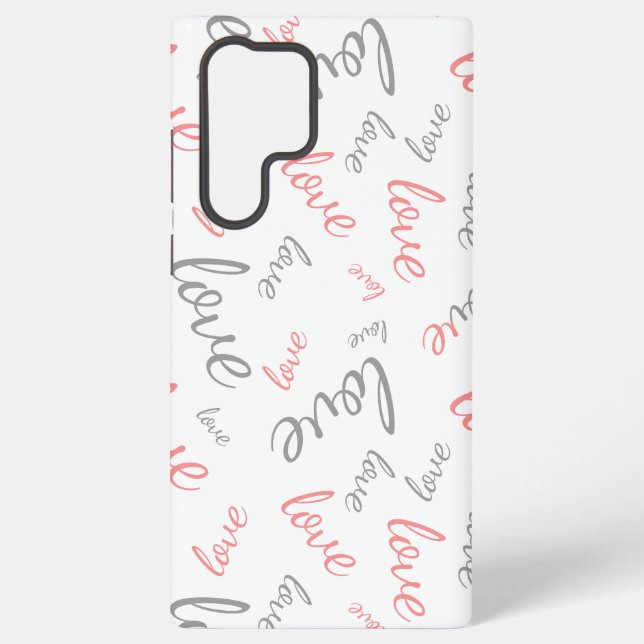 Romantic Pink and Grey Love Script Cursive Samsung Galaxy S22 Ultra Case (Back)