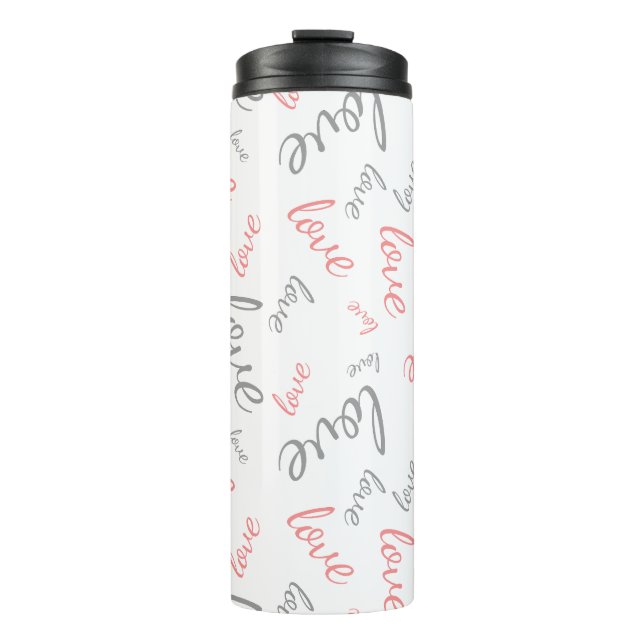 Romantic Pink and Grey Love Script Cursive Thermal Tumbler (Front)