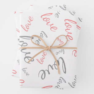 Romantic Pink and Grey Love Script Cursive Wrapping Paper Sheet