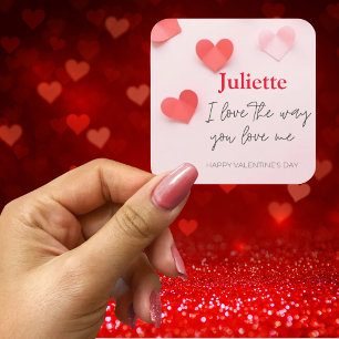 Romantic Pink and Red Heart Valentine's Day Square Sticker