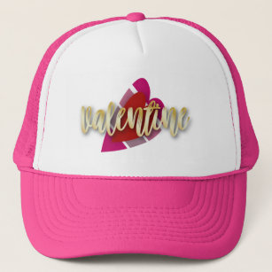 Romantic Pink and Red Stylized Striped Heart Trucker Hat