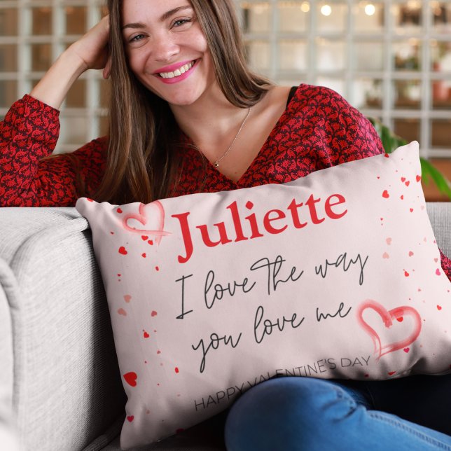 Romantic Pink and Red Valentine’s Personalized Decorative Cushion (Romantic Pink and Red Heart Valentine's Day Decorative Cushion)