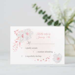 romantic pink and white flowers botanical RSVP card