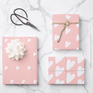 Romantic Pink and White Hearts Wrapping Paper Sheet