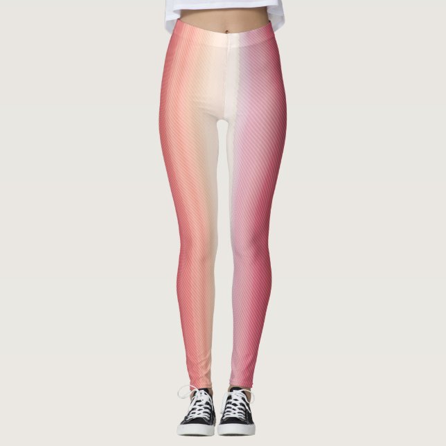 Romantic Pink And White Stripes Pattern Leggings (Front)