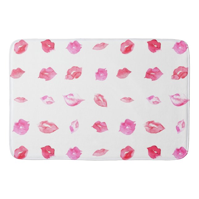 Romantic Pink and White Watercolor Lips Pattern  Bath Mat (Front)