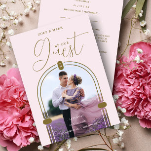 Romantic Pink Arch Photo & Initials QR Code  Save The Date