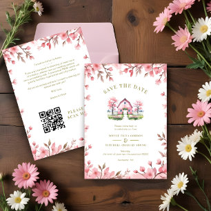 Romantic Pink Barn Rustic Landscape Floral Frame Save The Date