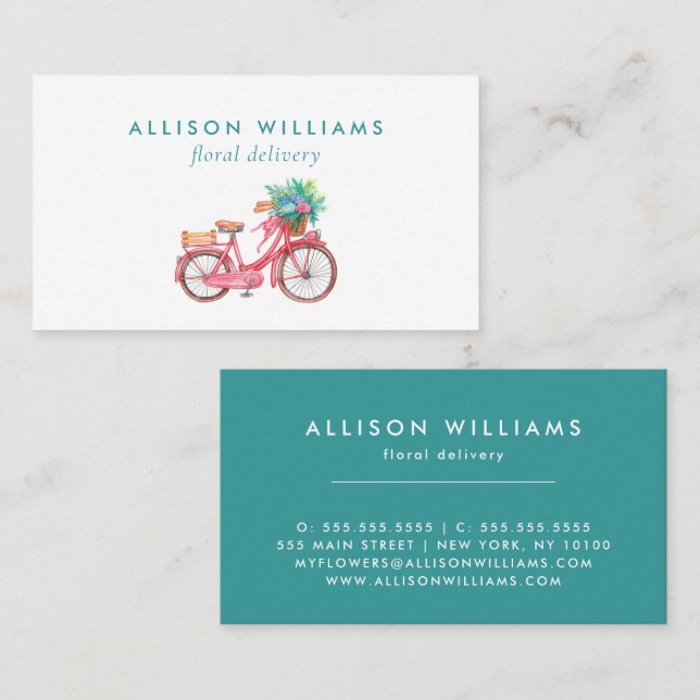 Romantic Pink bicycle Floristry, Flower Shop   Business Card (Front/Back)