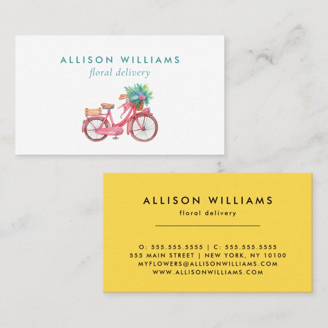 Romantic Pink Bike Floral delivery Flowers   Business Card (Front/Back)
