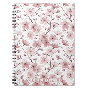 Romantic Pink Blossom Branches White Floral Notebook