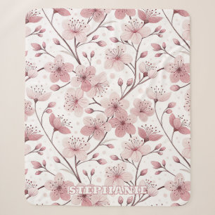 Romantic Pink Blossom Branches White Floral Sherpa Blanket