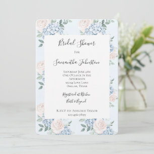 Romantic Pink Blue Flowers Bridal Shower  Invitation