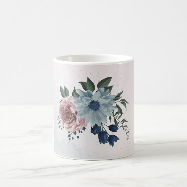 Romantic pink blue flowers greenery coffee mug (Center)