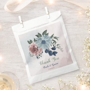 Romantic pink blue flowers greenery wedding favour bag