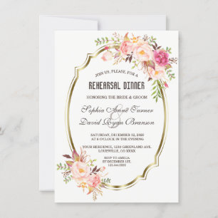 Romantic Pink Blush Floral Gold Rehearsal Dinner Invitation