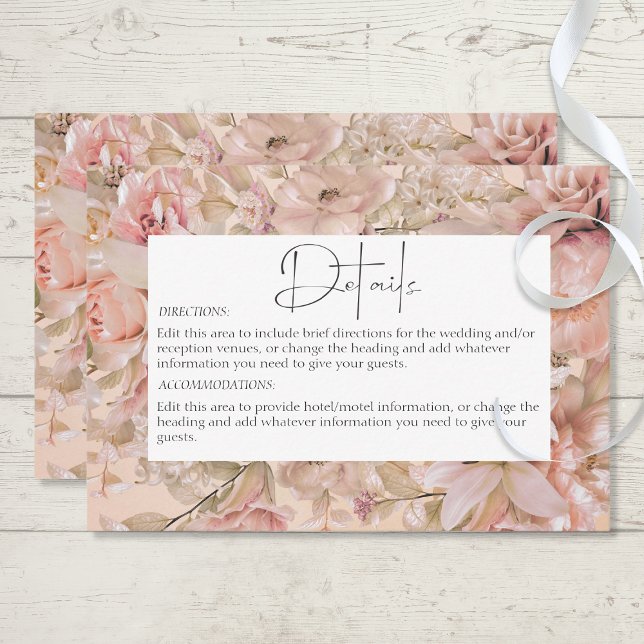 Romantic Pink Blush Floral Monogram Arch Details Enclosure Card (Creator Uploaded)