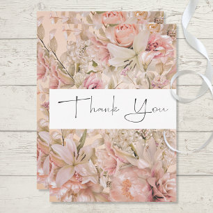 Romantic Pink Blush Floral Monogram Arch Thank You Card