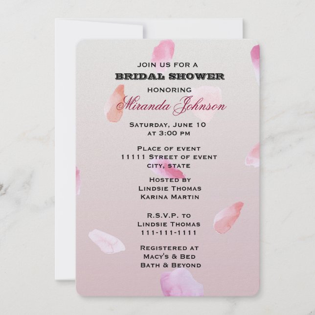 Romantic Pink Blush Rose Petal Floral Invitation (Front)