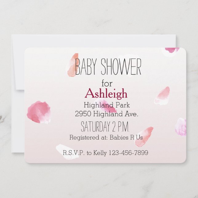 Romantic Pink Blush Rose Petal Floral Invitation (Front)