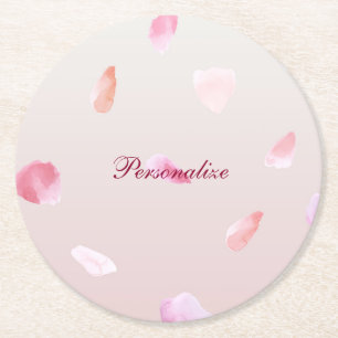 Romantic Pink Blush Rose Petal Floral Round Paper Coaster