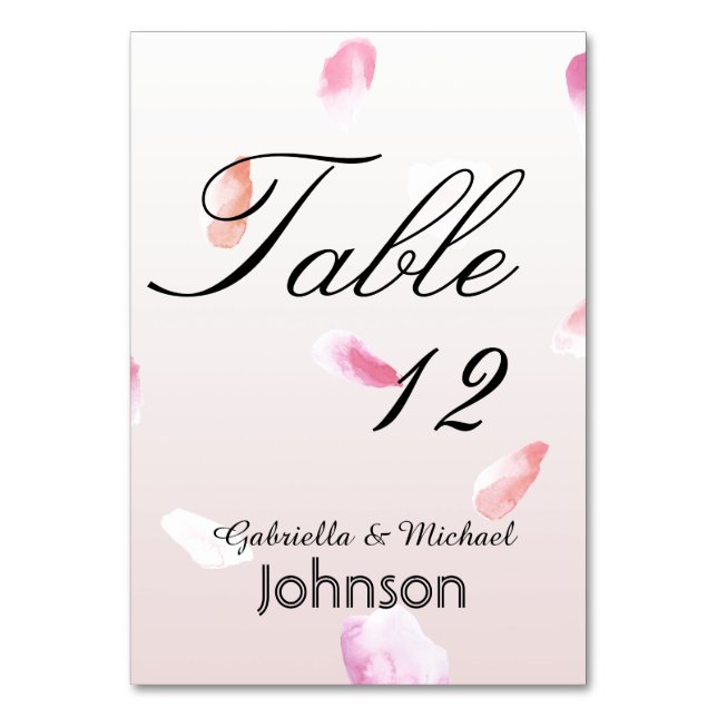 Romantic Pink Blush Rose Petal Floral Table Number (Front)