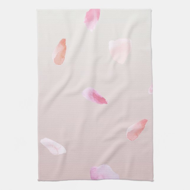 Romantic Pink Blush Rose Petal Floral Tea Towel (Vertical)