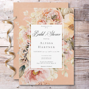 Romantic Pink & Blush Roses Peach Bridal Shower Invitation