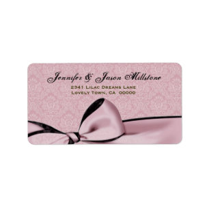 Romantic Pink Bow & Damask Wedding Label