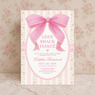 Romantic Pink Bow Love Shack Fiancé Bridal Shower Invitation