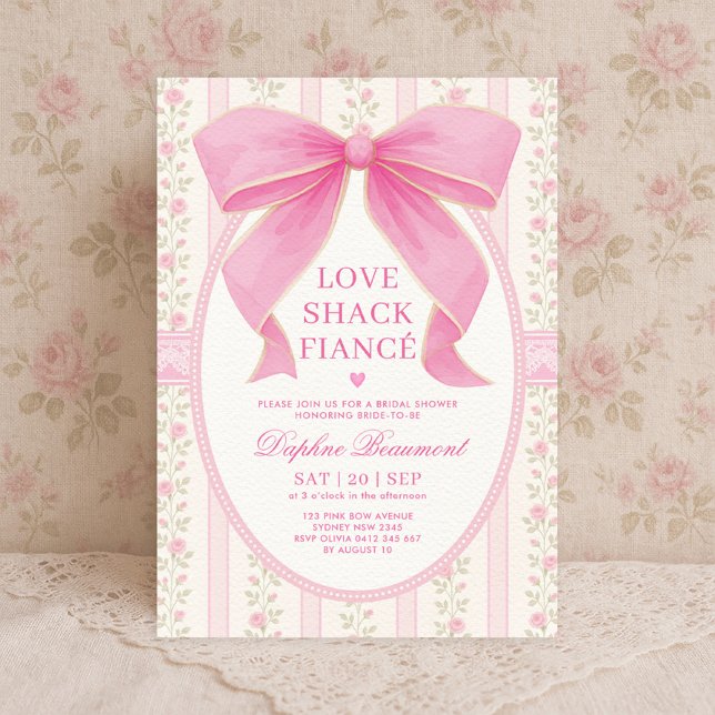 Romantic Pink Bow Love Shack Fiancé Bridal Shower Invitation (Creator Uploaded)